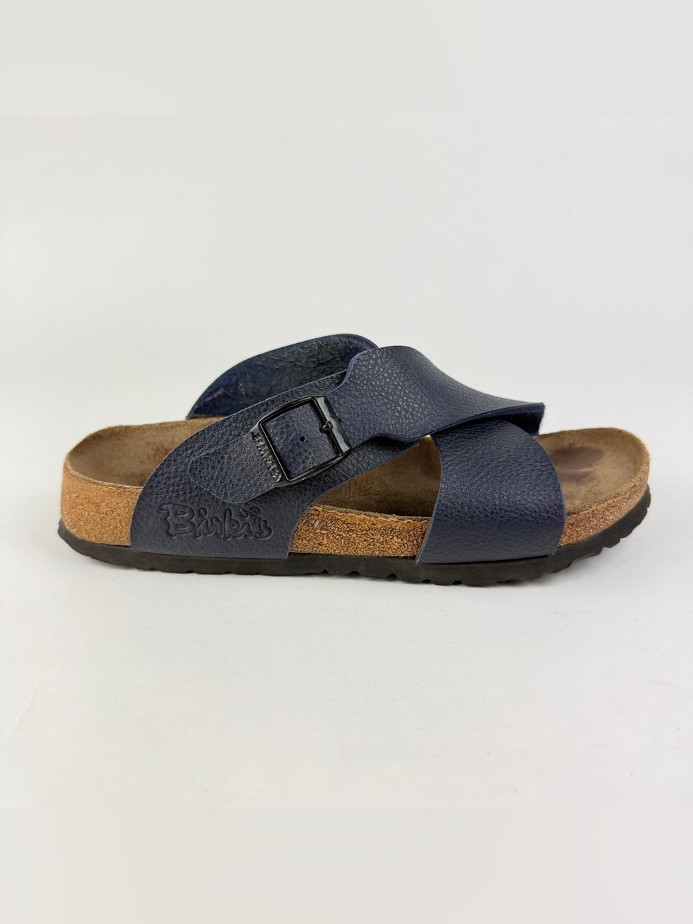 Birken-inspired Women's Navy Cross-Strap Cork Sandal